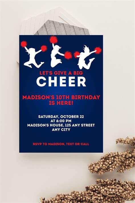 Editable Printable Minimalistic Cheerleader Birthday Party Invitation