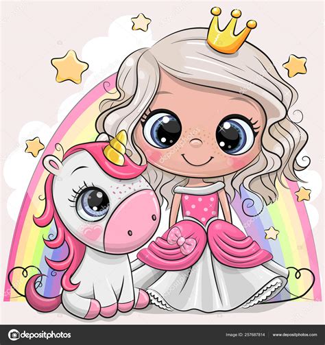 Cute Dibujos Animados Cuento De Hadas Princesa Y Unicornio — Vector De