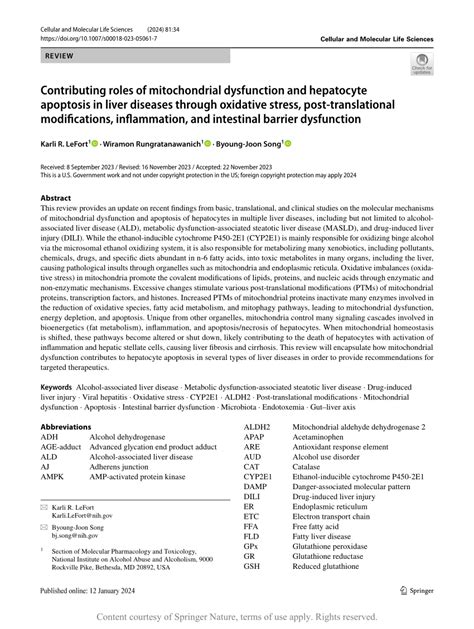 Pdf Contributing Roles Of Mitochondrial Dysfunction And Hepatocyte