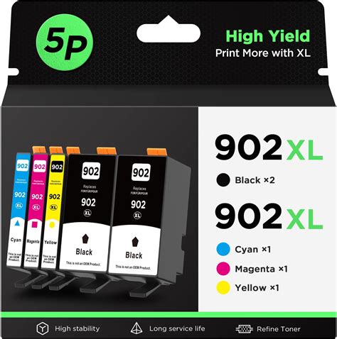 902xl 5 Pack Ink Cartridge Replacement For 902xl 902 High Yield Fit