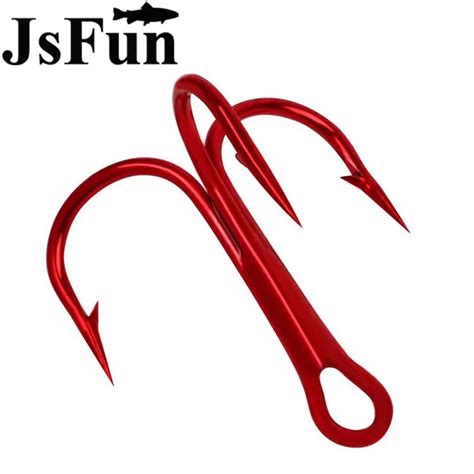 JSFUN 50PCS PACK Red Fishing Hook 2 4 6 8 10 Treble Hooks High