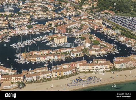 France Var Gulf Of St Tropez Port Grimaud Seaside Town Aerial View