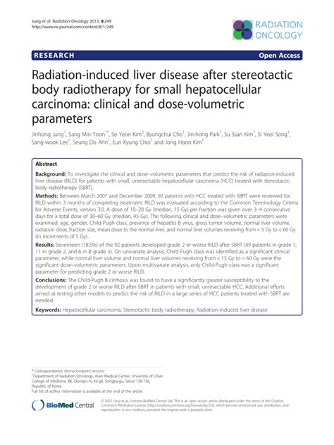 Pdf Radiation Induced Liver Disease After Stereotactic Body