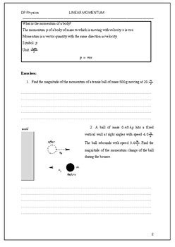 IB DP Physics Worksheet Momentum Impulse Conservation Of Momentum