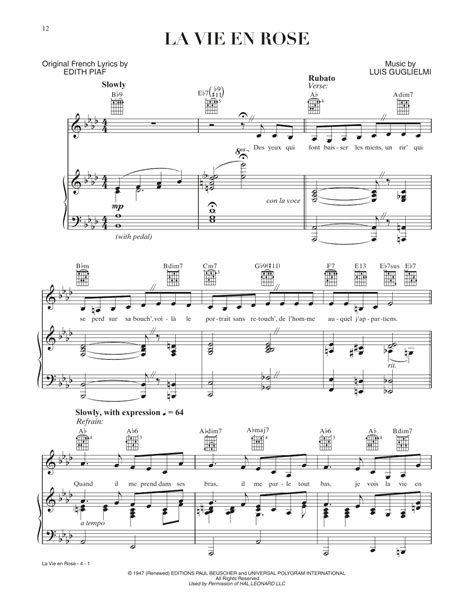 Lady Gaga La Vie En Rose From A Star Is Born Sheet Music Notes