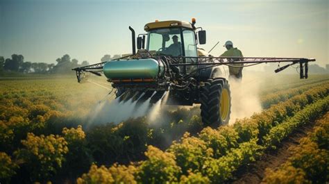 Premium Ai Image Tractor Spraying Pesticides On A Field