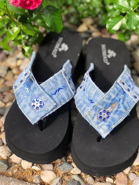 Blue Jean Sandals Sandals Denim Flip Flops Womens Etsy