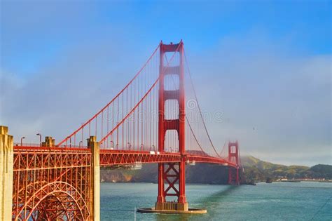 Vibrant and Iconic Golden Gate Bridge on Foggy Morning Stock Image ...