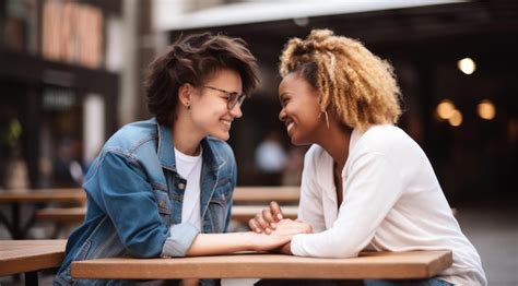 Duas Mulheres Sentadas Mesa De M Os Dadas Olhando Uma Para A Outra