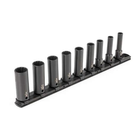 Tekton 38 In Drive Deep 12 Point Impact Socket Set 9 Piece 516 34 In Rails Sid91109