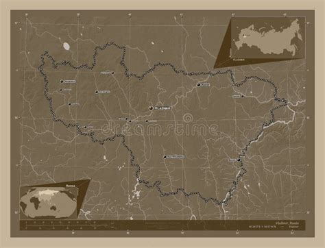 Vladimir Russia Sepia Labelled Points Of Cities Stock Illustration