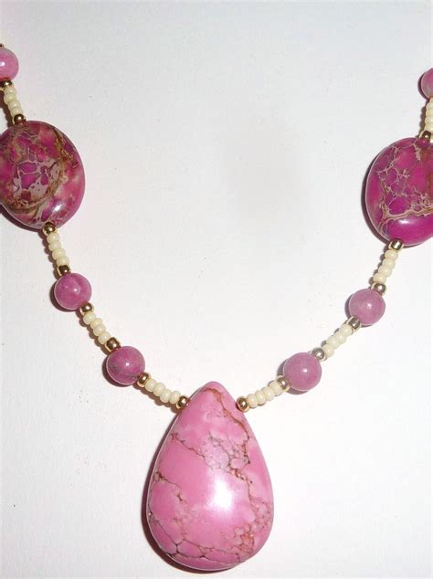 Pink Stone Necklace Pink Beaded Necklace Pink By Stonecove