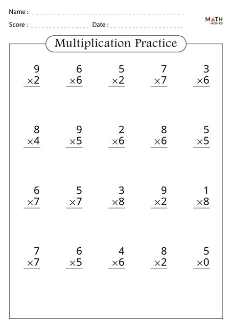 Multiplication Worksheets Grade 3 with Answer Key