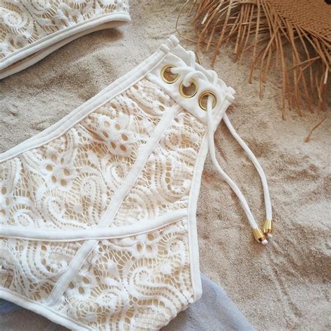 Cheap Women Lace Up Crop Tops Bikini Set Hollow Out Female Swimsuits