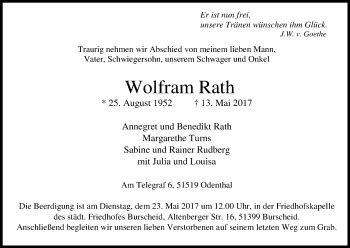 Traueranzeigen Von Wolfram Rath Wirtrauern