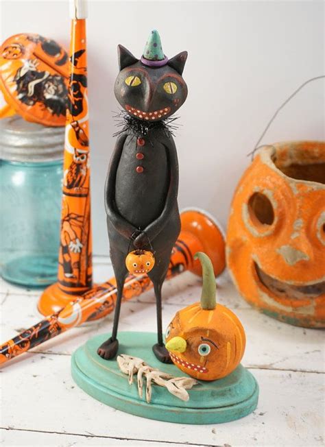 Halloween Folk Art Black Cat Vintage Style Halloween Decoration