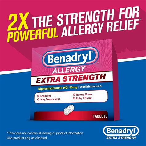 Benadryl Extra Strength Allergy Relief Tablets 50mg 24ct Pack For Hay Fever And Upper