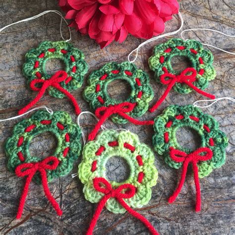 Crocheted Ornaments Mini Wreath Ornaments Holiday Ornaments Etsy