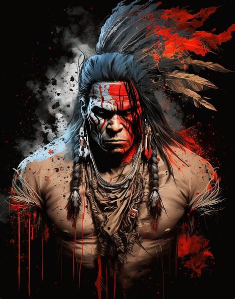 Native American Male Warrior Native American Portrait Etsy