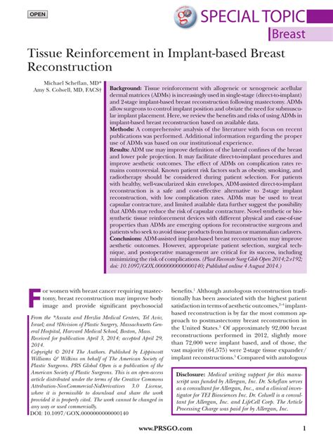 Pdf Tissue Reinforcement In Implant Based Breast Reconstruction