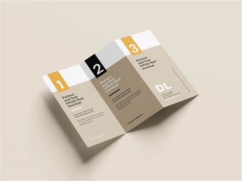 Perspective View Of 7 Tri Fold Dl Flyer Mockups Free Download