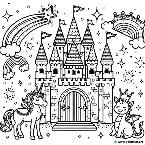 Coloriage d un château de princesse avec licorne à Télécharger ou à