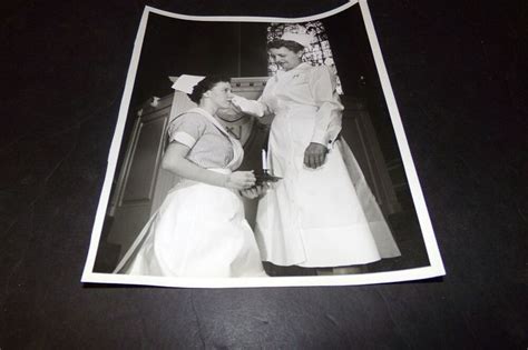 Vintage Photograph Nurse Hands On Candy Stripers In Church Stained Glass Window Vintage