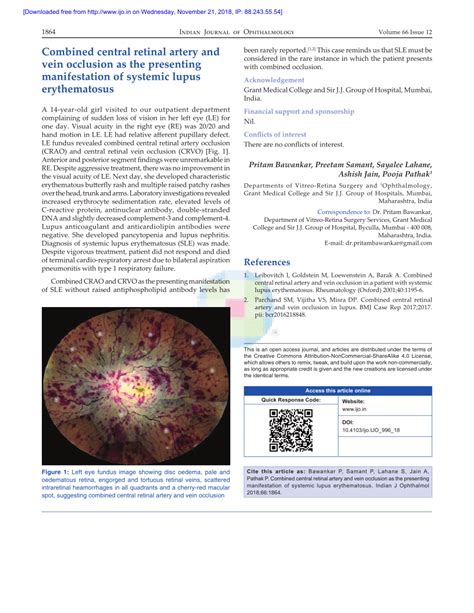 Pdf Combined Central Retinal Artery And Vein Occlusion As The