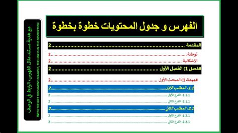 جدول المحتويات أو الفهرس في الوورد طريقة أو كيفية إنشاء و إدراج جدول