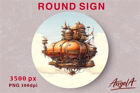 Fantasy Steampunk Airship Round Design Graphic By Angel A Creative