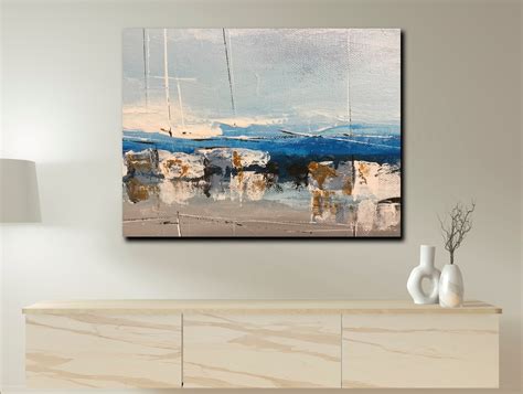 72 Boats Painting White Yachts Artwork Blue and Beige Art | Etsy