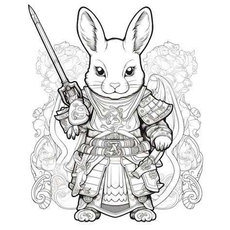 Un Coloriage D un Lapin Vêtu D une Armure Tenant Une épée Ai Générative