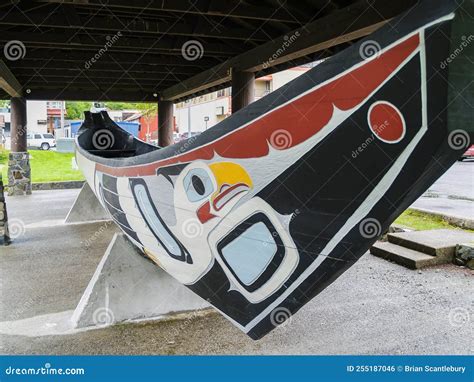 Artistic Indian Decoration On Hull Of Traditional Canoe Editorial Photo