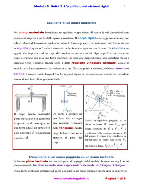 Modulo B Unità 2 L equilibrio dei sistemi rigidi