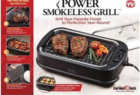 Power Smokeless Grill Deluxe Electric W Non Stick Pg Open Box