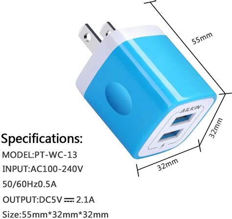 Ailkin 3pack Dual Port Fast Charge Usb Charger Block Phone Adapter Wall Charger Plug 2 1amp