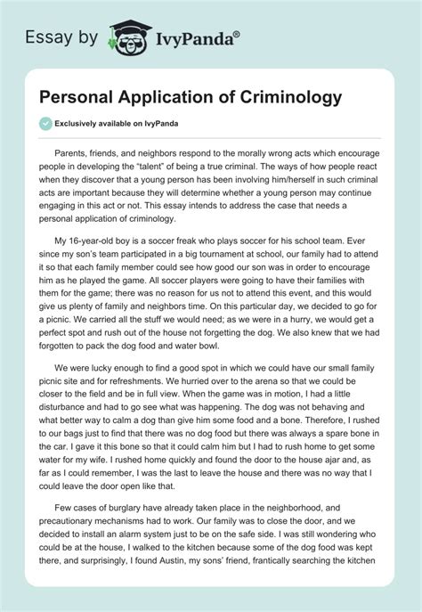 Personal Application Of Criminology 1970 Words Essay Example