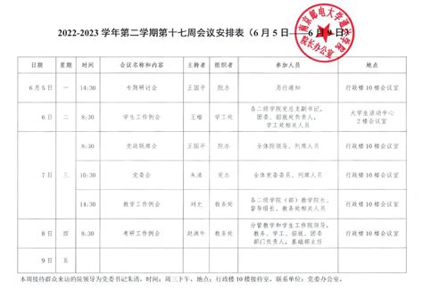 2022 2023学年第二学期第十七周会议安排表