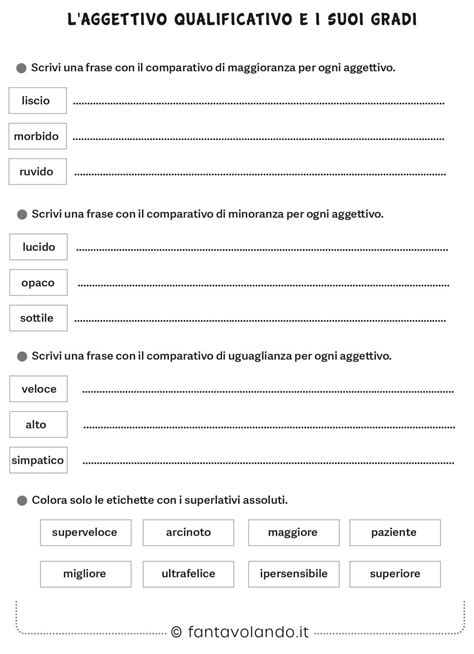 Schede Didattiche Di Italiano I Gradi Dell Aggettivo Fantavolando