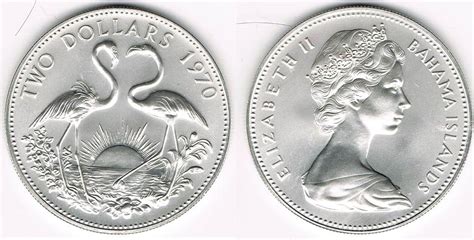 Bahamas Silbermünze 2 Dollars 1970 Flamingos siehe Scan stempelglanz