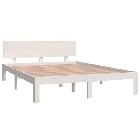 LEX Cadre De Lit Blanc Bois De Pin Massif 140x200 Cm Qqmora