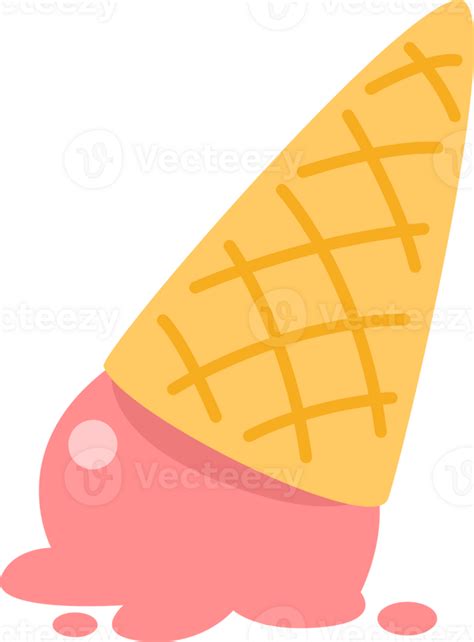 Cute Melting Strawberry Ice Cream Cone Drop On The Ground Floor Vector