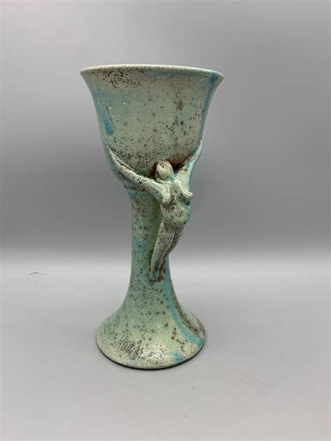 Art Pottery Goddess Goblet Nude Figure Of Pregnant Woman On The Stem Mother Nature Wine Vessel