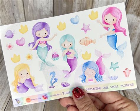 Mermaid Sticker Sheet Mermaid Stickers Ocean Stickers Fish Etsy