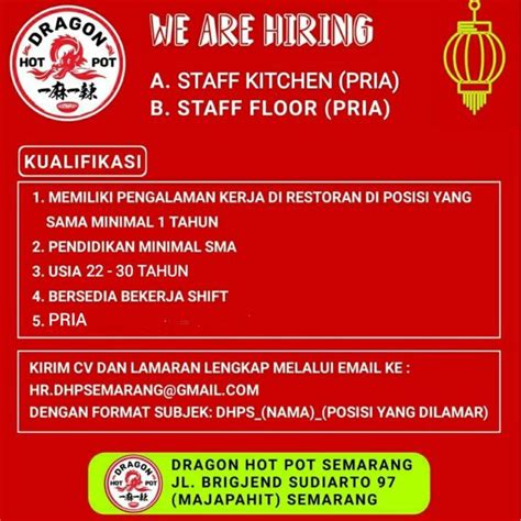 Lowongan Kerja Staff Kitchen Staff Floor Di Dragon Hot Pot Semarang