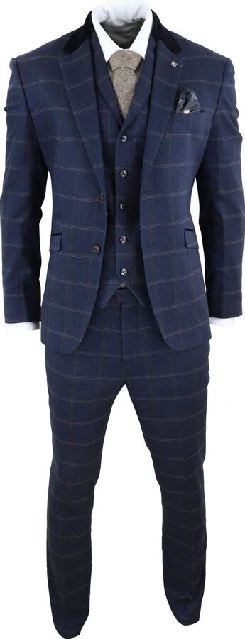 House Of Cavani Mens Herringbone Tweed Navy Blue Check Piece Vintage