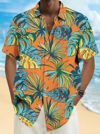 Royaura Beach Vacation Men S Hawaiian Shirt Plant Leaf Print Pocket