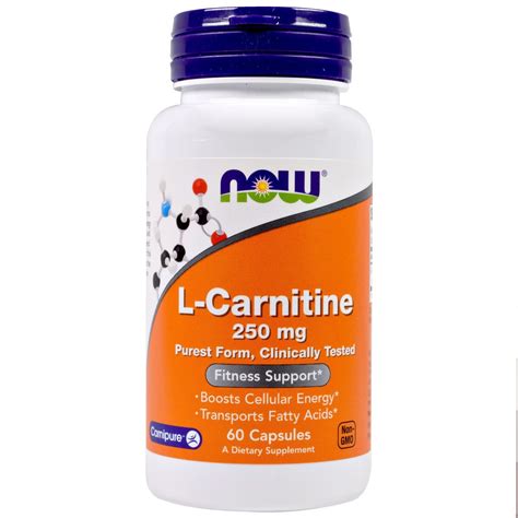 Now Foods, L-Carnitine, 250 mg, 60 Capsules - Byclue