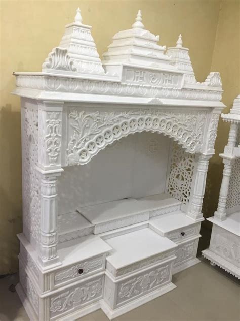 Square White Carved Indoor Marble Mandir For Home Size Ft Height