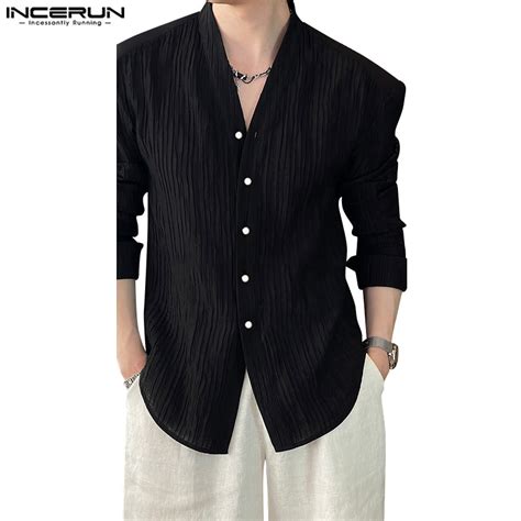 Incerun Masculino Coreano Casual Plissado Simples Manga Longa Quimonos